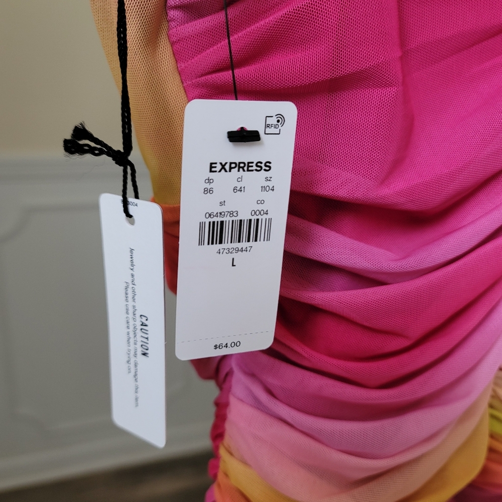 $64 Express Body Contour Ruched Ombre Mesh V-Neck Bodysuit Coquette Fairy Barbie - Picture 6 of 16